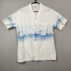 Vintage Mark Raysten Hawaiian Shirt Ocean Sail Boat AOP Men's Large Style 1927